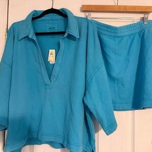 aerie Turquoise Collared Pullover and Matching Skirt Set